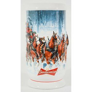 Budweiser Winter's Calm Holiday Beer Stein Coffee Mug Clydesdale Horses 7" Tall
